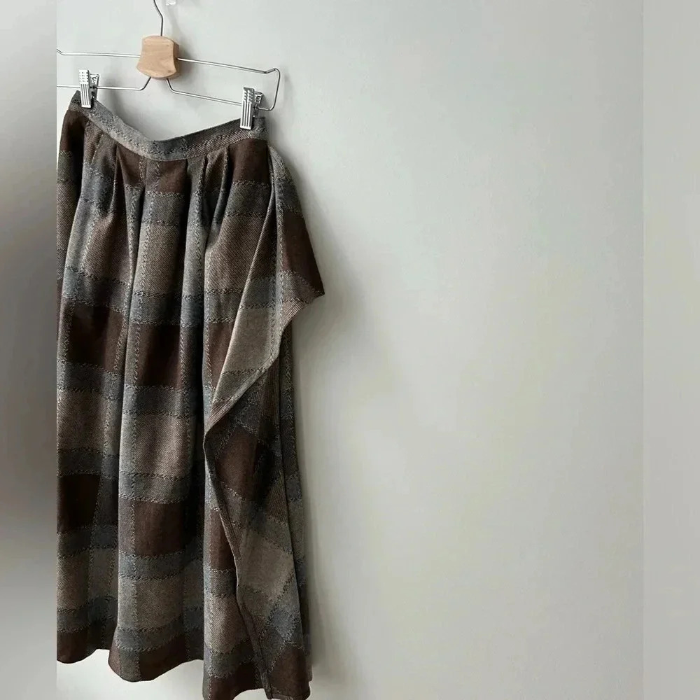 Vintage 90’s high waist wool plaid ruffle  midi skirt - Picture 9 of 16